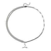 Titanium Steel Couple Necklace, with 1.97 extender chain, Mermaid tail, silver color plated silver color .69 Inch 