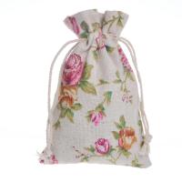 Cotton Fabric Drawstring Bag, Rectangle, printing, durable, mixed colors 