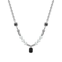 Plastic Pearl Necklace, 314 Stainless Steel, with Glass & Plastic Pearl, with 1.96inch extender chain, fashion jewelry & Unisex Approx 17.3 Inch 