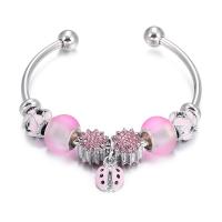 European Brass Cuff Bangles, with Lampwork & Zinc Alloy, for woman & enamel & with rhinestone, mixed colors, 60-65mm 