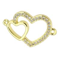 Cubic Zirconia Micro Pave Brass Connector, Heart, gold color plated, fashion jewelry & DIY & micro pave cubic zirconia, golden Approx 2mm 