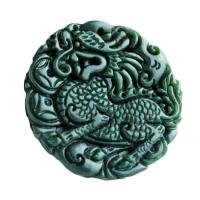 Hetian Jade Pendant, Kylin, Carved green 