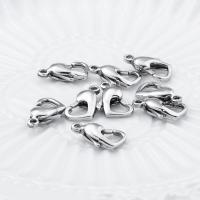 Stainless Steel Lobster Claw Clasp, 304 Stainless Steel, Heart, machine polished, DIY original color 