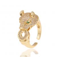 Brass Cuff Finger Ring, Leopard, gold color plated, micro pave cubic zirconia & for woman, golden, 22mm 
