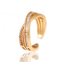 Brass Cuff Finger Ring, gold color plated, micro pave cubic zirconia & for woman, golden, 22mm 