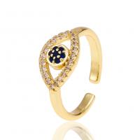 Brass Cuff Finger Ring, Evil Eye, gold color plated, micro pave cubic zirconia & for woman, golden, 21mm 