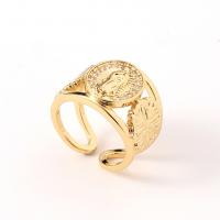 Brass Cuff Finger Ring, Virgin Mary, gold color plated, micro pave cubic zirconia & for woman, golden, 22mm 