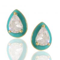Cubic Zircon Brass Earring, with Cubic Zirconia, Teardrop, gold color plated, for woman & enamel 
