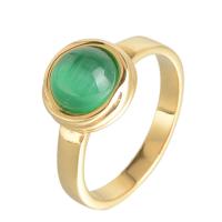 Gemstone Stainless Steel Finger Ring, 316L Stainless Steel, with Green Eye Stone, fashion jewelry & Unisex golden 