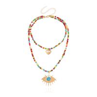 Turquoise Zinc Alloy Necklace, with turquoise, Evil Eye, gold color plated, Double Layer & for woman & hollow, 38mm, 15mm Approx 11.8 Inch, Approx  17 Inch 