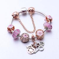 Zinc Alloy European Bracelets, with Lampwork, plated, for woman & enamel & with rhinestone, mixed colors 