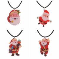 Christmas Jewelry Necklace, Acrylic, with Korean Waxed Cord, Santa Claus, Christmas Design mixed colors .75 Inch 