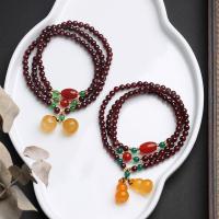 Wrap Bracelets, Garnet, with Green Calcedony & Yellow Calcedony & Carnelian & Aquamarine & Lampwork, fashion jewelry & multilayer & for woman, 3.5mm Approx 5.51-6.5 Inch 