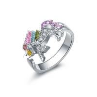 Zinc Alloy Cuff Finger Ring, Unicorn, plated, Adjustable & for woman & with rhinestone 