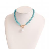 Turquoise Zinc Alloy Necklace, Natural Turquoise, with Plastic Pearl & Zinc Alloy, irregular, gold color plated, for woman, mixed colors, 22mm .7 Inch 