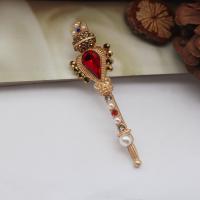 Zinc Alloy Jewelry Brooch, with Plastic Pearl, Magic Wand, gold color plated, for woman & with rhinestone, 65mm [