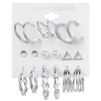 Zinc Alloy Earring Set, with Plastic Pearl, fashion jewelry & for woman & with rhinestone 