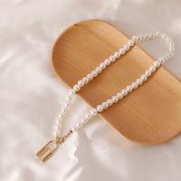 Plastic Pearl Necklace, with Zinc Alloy, Lock, gold color plated, for woman, white Approx 15.75 Inch 