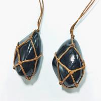Black Obsidian Pendants, with Wax Cord, black, 20-30mm 