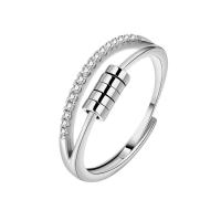 Brass Open Finger Ring, silver color plated, micro pave cubic zirconia & for woman, silver color, 5.5mm 