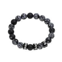 Snowflake Obsidian Bracelet, with 304 Stainless Steel, Round, Vacuum Plating, for man 60mm 