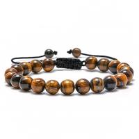 Tiger Eye Stone Bracelets, with Knot Cord, handmade, fashion jewelry & Unisex, 8mm Approx 7-9.4 Inch 