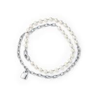Collier de perles en plastique, laiton, avec perle de plastique, Placage de couleur platine, pour femme Environ 18.11 pouce, Vendu par PC