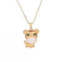 Enamel Zinc Alloy Necklace, with Gemstone, Tiger, matte gold color plated, for woman Approx 17.71 Inch 
