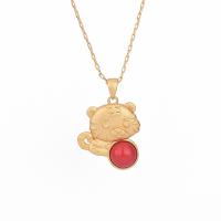 Zinc Alloy Necklace, with Synthetic Jade, Tiger, matte gold color plated, imitation Yunnan red agate & for woman Approx 17.72 Inch 