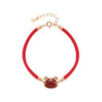 Red Agate Bracelets, 925 Sterling Silver, with Polyester Cord & Red Agate, rose gold color plated, for woman, red Approx 4.64 Inch 