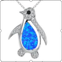 Copper Alloy Pendant, with Artificial Opal, Penguin, with rhinestone, mixed colors, 20-40mm 