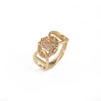 Brass Open Finger Ring, gold color plated, Adjustable & micro pave cubic zirconia & for woman 