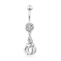 Brass Belly Ring, with Cubic Zirconia, Handcuffs, platinum color plated, for woman & faceted, platinum color 