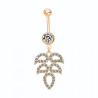 Brass Belly Ring, with Cubic Zirconia, Leaf, plated, for woman & faceted 