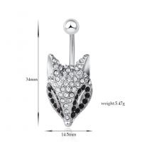 Brass Belly Ring, with Cubic Zirconia, Fox, platinum color plated, for woman & faceted, platinum color 