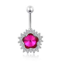 Brass Belly Ring, with Cubic Zirconia, Flower, platinum color plated, for woman & faceted 