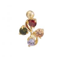 Brass Belly Ring, with Cubic Zirconia, gold color plated, for woman & faceted, multi-colored 