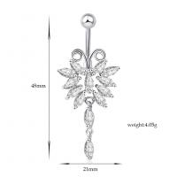 Brass Belly Ring, with Cubic Zirconia, Butterfly, platinum color plated, for woman & faceted 