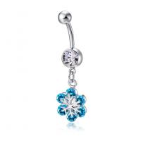 Brass Belly Ring, with Cubic Zirconia, Flower, platinum color plated, for woman & faceted 