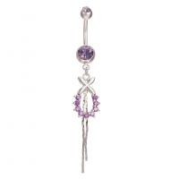 Brass Belly Ring, with Cubic Zirconia, platinum color plated, for woman & faceted 