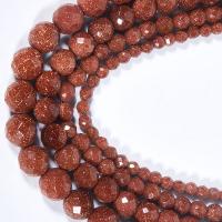 Goldstein Perlen, Goldsand, rund, poliert, DIY & verschiedene Größen vorhanden & facettierte, rot, Länge:ca. 15.16 ZollInch, verkauft von Strang