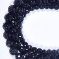 Blaue Goldstein Perlen, Blauer Sandstein, rund, poliert, DIY & verschiedene Größen vorhanden & facettierte, blau, Länge:ca. 15.16 ZollInch, verkauft von Strang