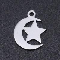 Stainless Steel Pendants, 201 Stainless Steel, Moon and Star, Vacuum Ion Plating, fashion jewelry & polished & DIY & Unisex 