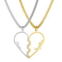 Stainless Steel Jewelry Necklace, 304 Stainless Steel, with 1.97inch extender chain, Heart, Vacuum Ion Plating, Each custom text must be less than 10 letters & 2 pieces & fashion jewelry & Unisex Approx 17.72 Inch 