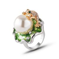 Plastic Pearl Zinc Alloy Finger Ring, with Plastic Pearl & Brass, epoxy gel, fashion jewelry & for woman & with rhinestone 