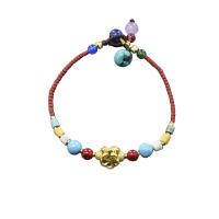 Turquoise Bracelets, Natural Turquoise, with Wax Cord & Agate & Brass & Zinc Alloy, gold color plated, vintage & for woman Approx 18.5 cm 