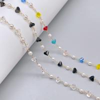 Edelstein Perlen Kette, Messing, mit Kunststoffspule & Kristall & Kunststoff Perlen, KC goldfarben plattiert, DIY, keine, 4mm,6mm, ca. 20m/Spule, verkauft von Spule
