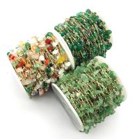 Edelstein Perlen Kette, Messing, mit Kunststoffspule & Edelstein, KC goldfarben plattiert, DIY, keine, 4-10mm, ca. 20m/Spule, verkauft von Spule
