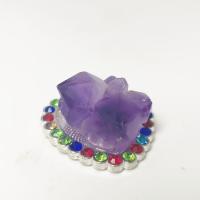 Amethyst Pendant February Birthstone , with Zinc Alloy, Heart, platinum color plated, for woman & with rhinestone, purple 