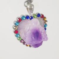Amethyst Pendant February Birthstone , with Zinc Alloy, Heart, platinum color plated, for woman & with rhinestone, purple 